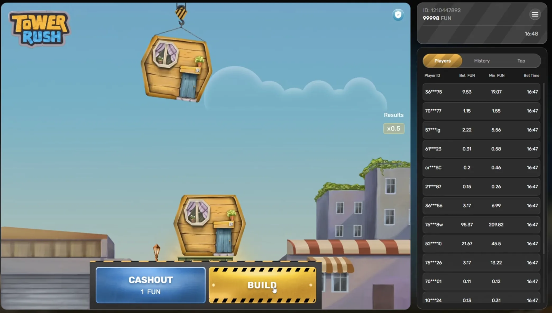 Tower Rush gameplay — Build and Cashout interface on certified platforms